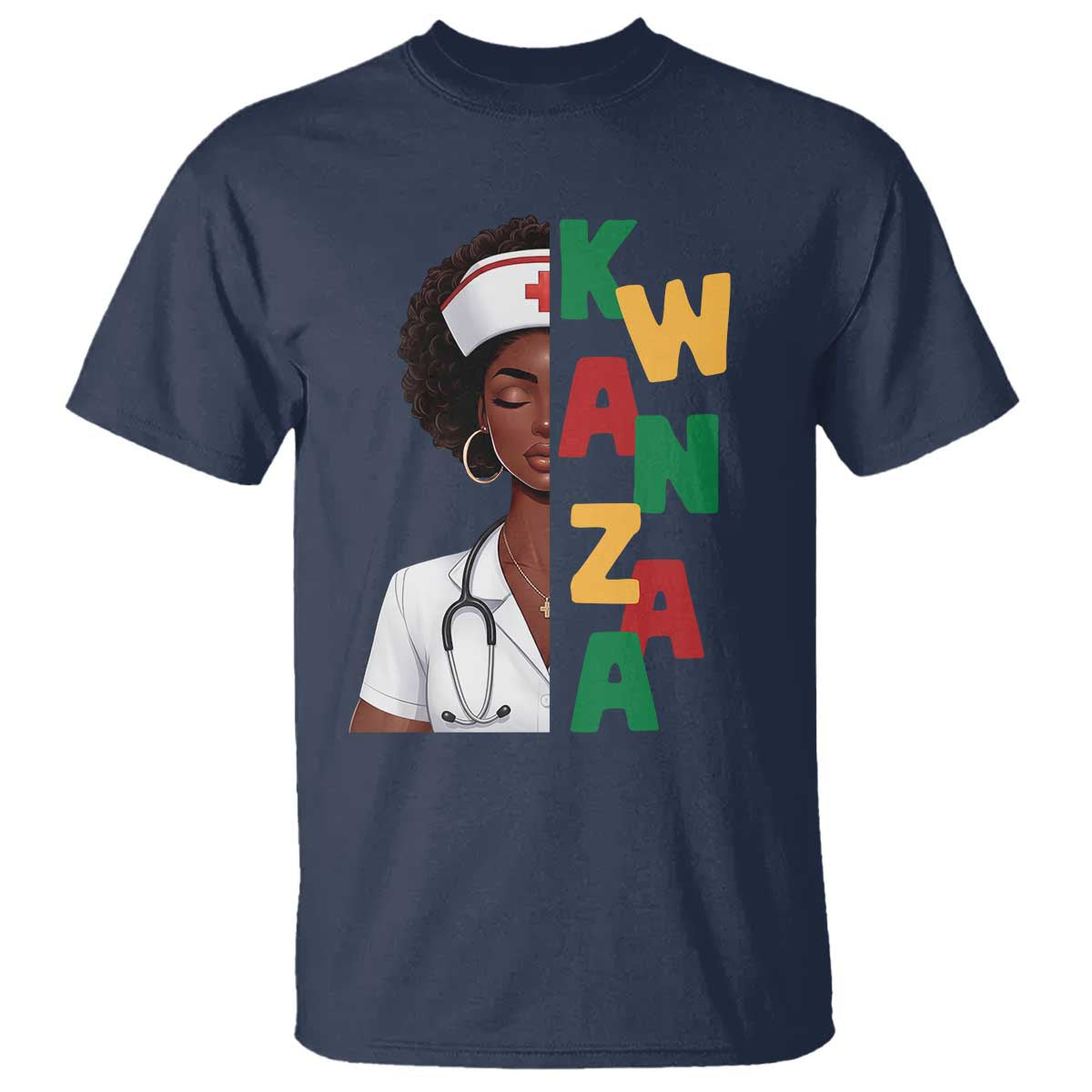 African American Nurse T Shirt Joyful Kwanzaa Celebration Gift TS12 Navy Print Your Wear
