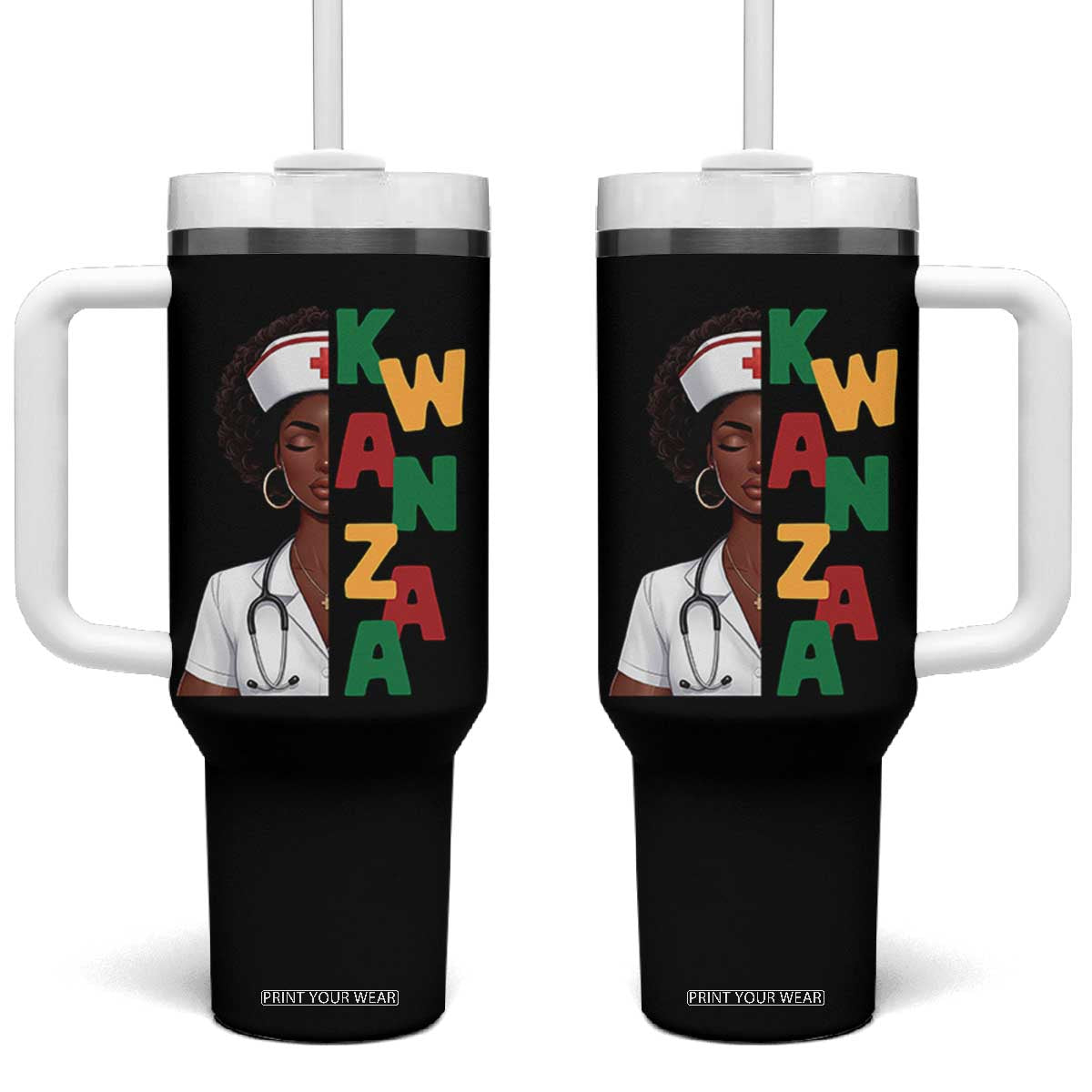 African American Nurse Tumbler With Handle Joyful Kwanzaa Celebration Gift TS12 One Size: 40 oz Black Print Your Wear