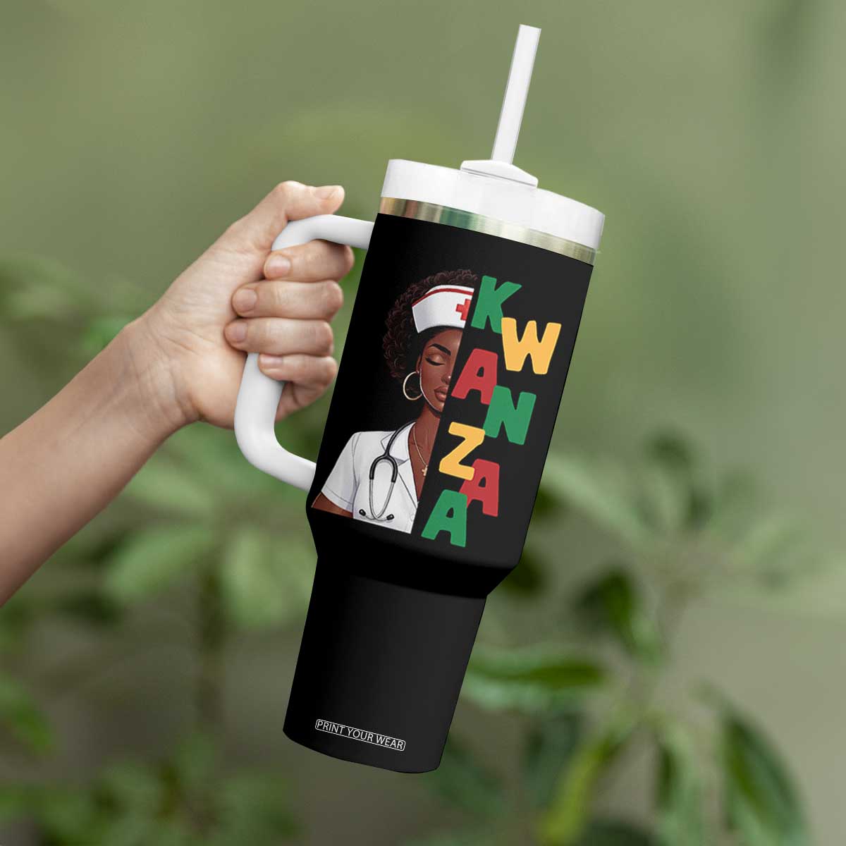 African American Nurse Tumbler With Handle Joyful Kwanzaa Celebration Gift - Print Your Wear