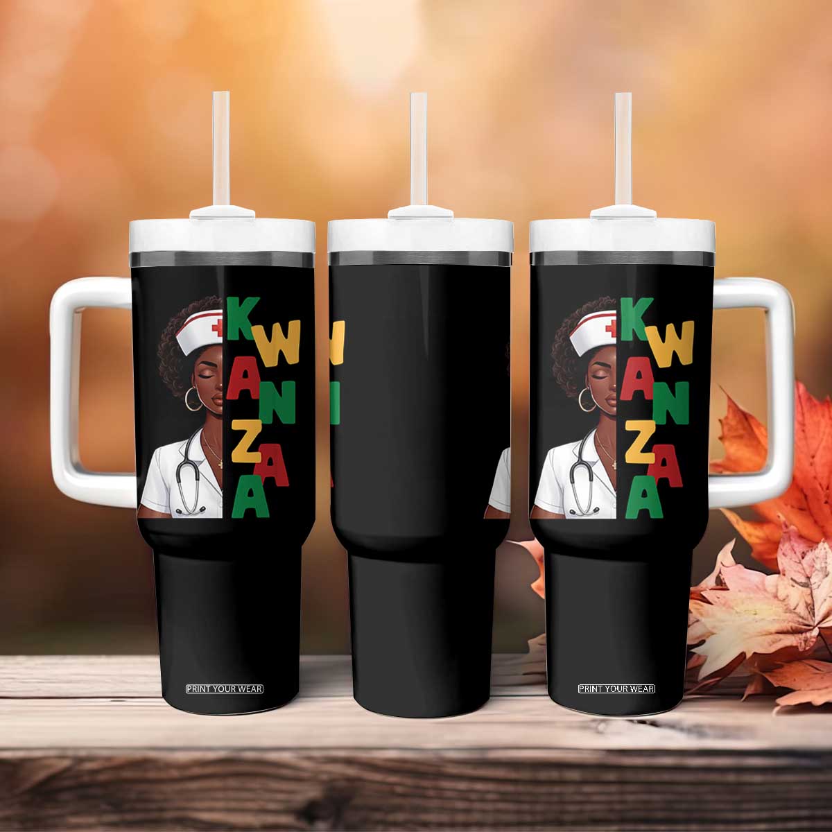 African American Nurse Tumbler With Handle Joyful Kwanzaa Celebration Gift - Print Your Wear