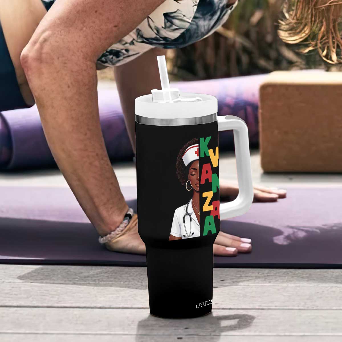 African American Nurse Tumbler With Handle Joyful Kwanzaa Celebration Gift - Print Your Wear