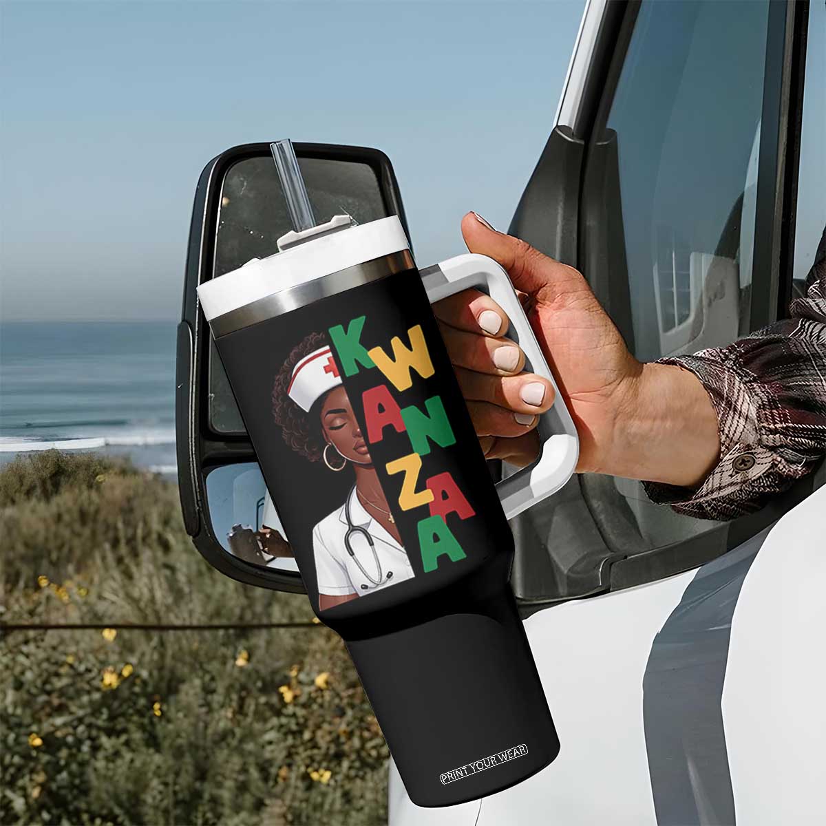 African American Nurse Tumbler With Handle Joyful Kwanzaa Celebration Gift - Print Your Wear