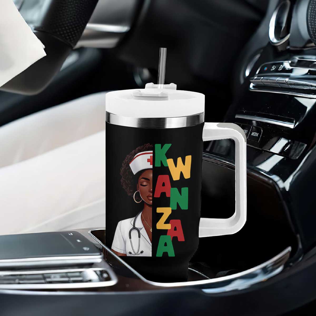 African American Nurse Tumbler With Handle Joyful Kwanzaa Celebration Gift - Print Your Wear