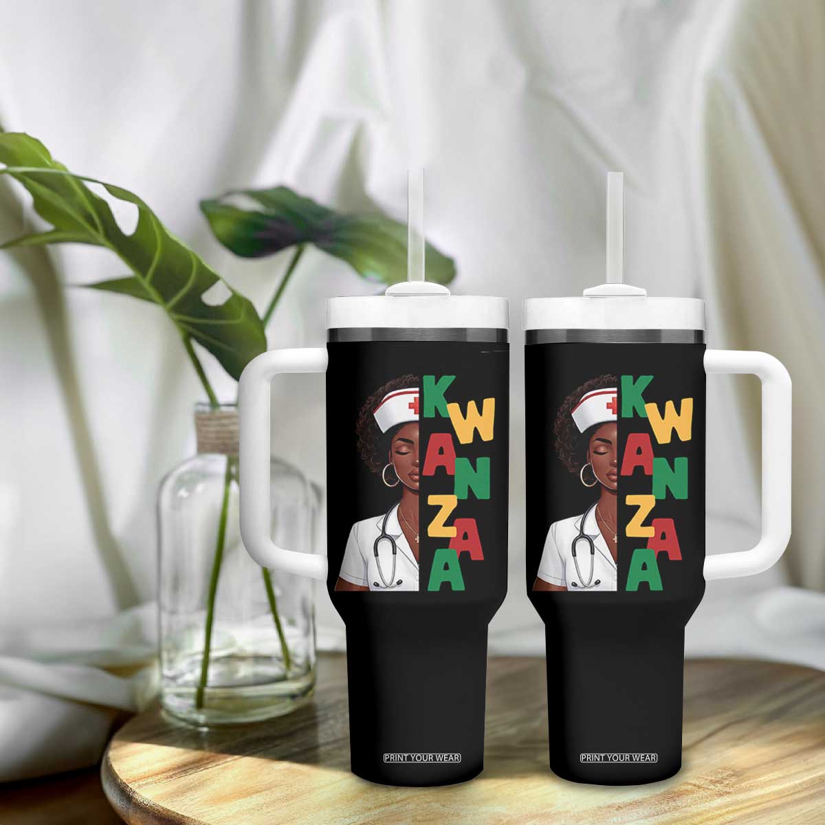 African American Nurse Tumbler With Handle Joyful Kwanzaa Celebration Gift TS12 Print Your Wear