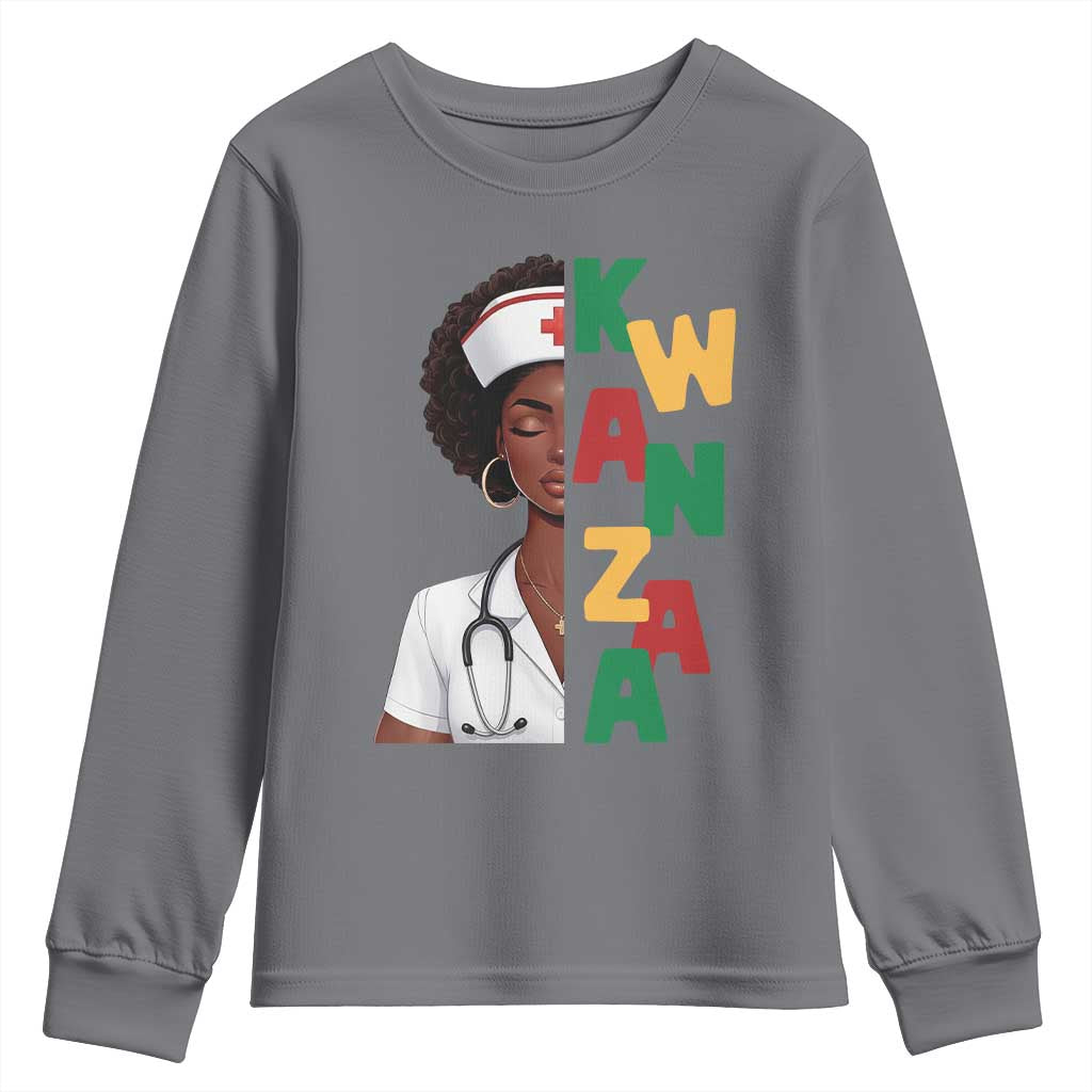 African American Nurse Youth Sweatshirt Joyful Kwanzaa Celebration Gift TS12 Charcoal Print Your Wear