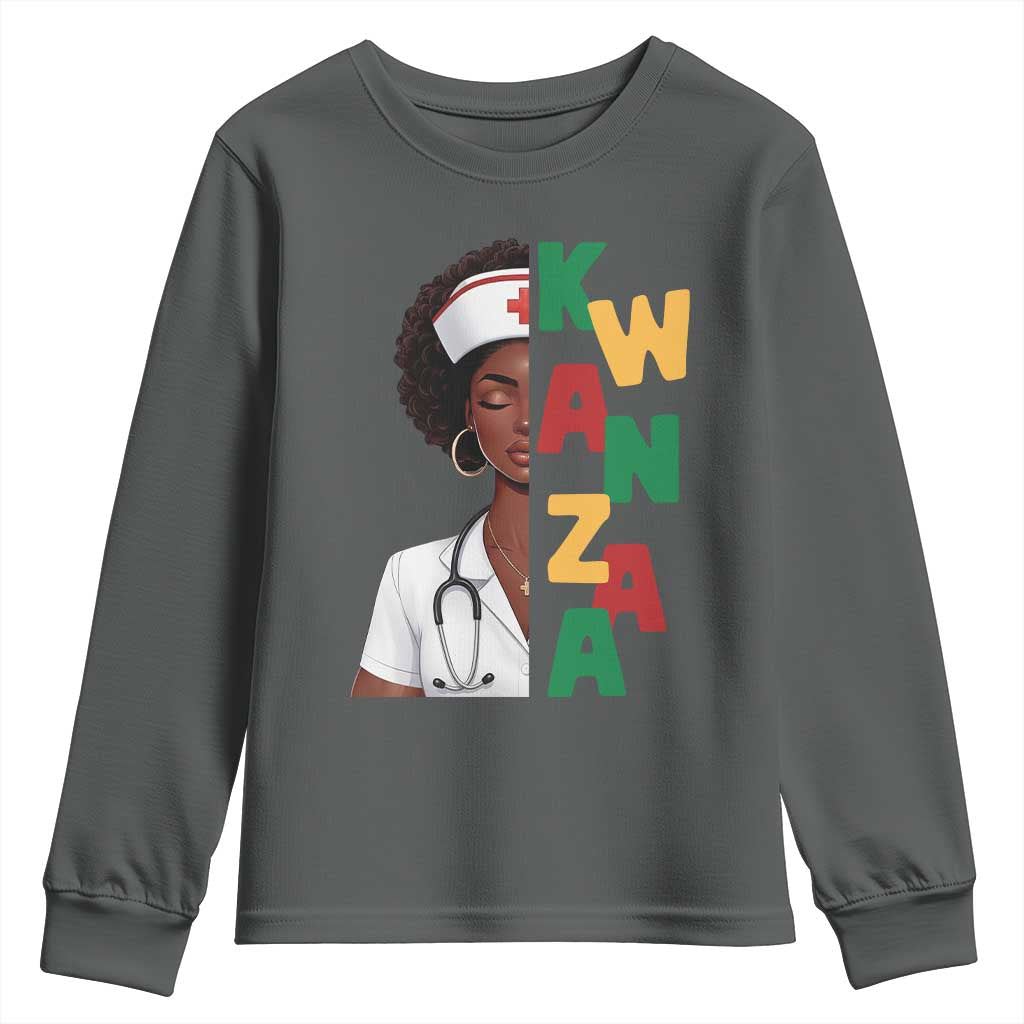 African American Nurse Youth Sweatshirt Joyful Kwanzaa Celebration Gift TS12 Dark Heather Print Your Wear