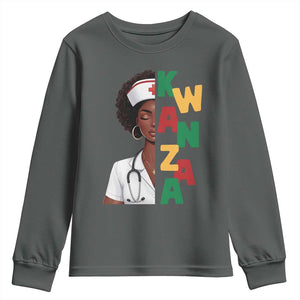 African American Nurse Youth Sweatshirt Joyful Kwanzaa Celebration Gift TS12 Dark Heather Print Your Wear