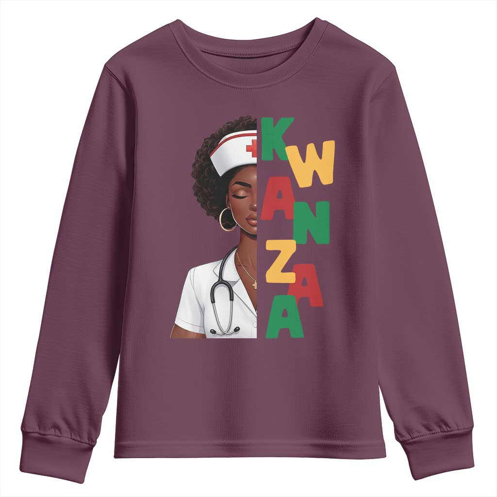 African American Nurse Youth Sweatshirt Joyful Kwanzaa Celebration Gift TS12 Maroon Print Your Wear