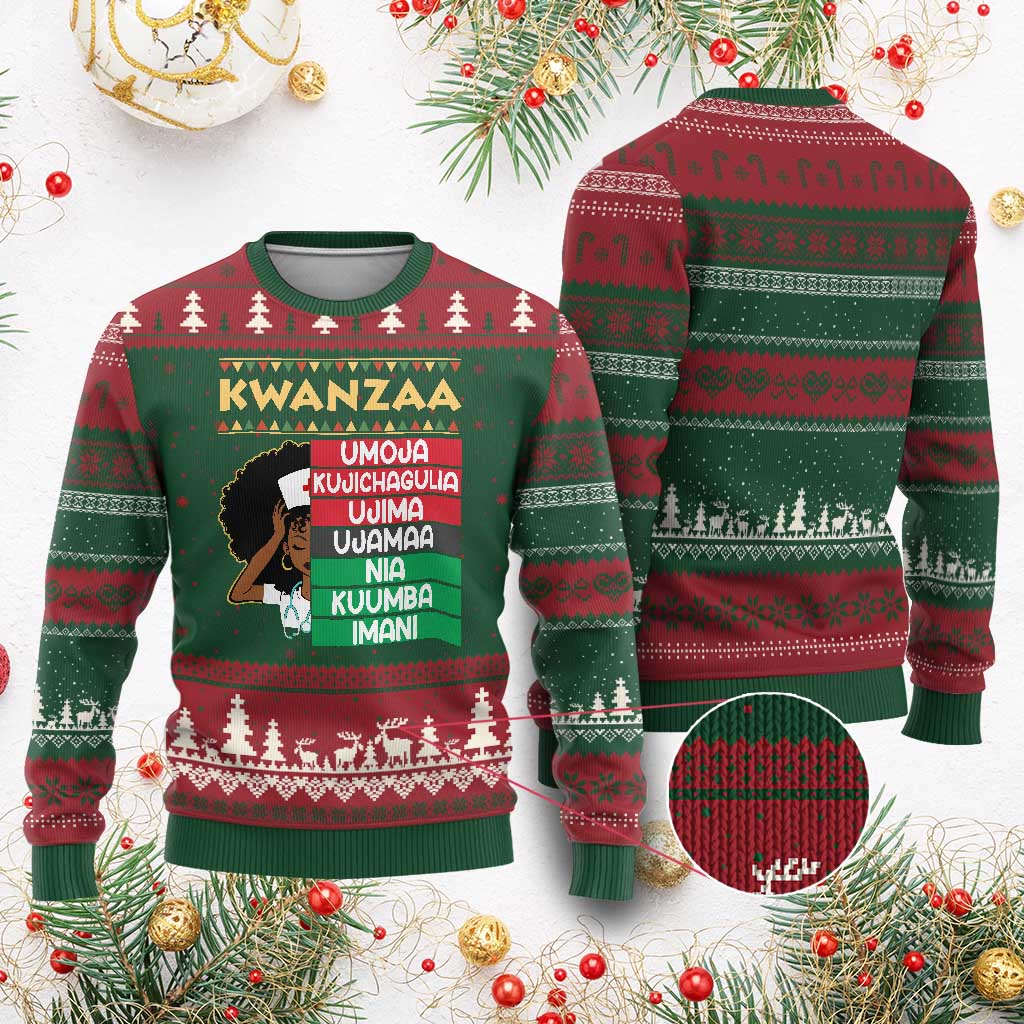 7 Principles Of Kwanzaa Ugly Christmas Sweater Nurse Pride African American Heritage Gift TS12 Red Green Print Your Wear