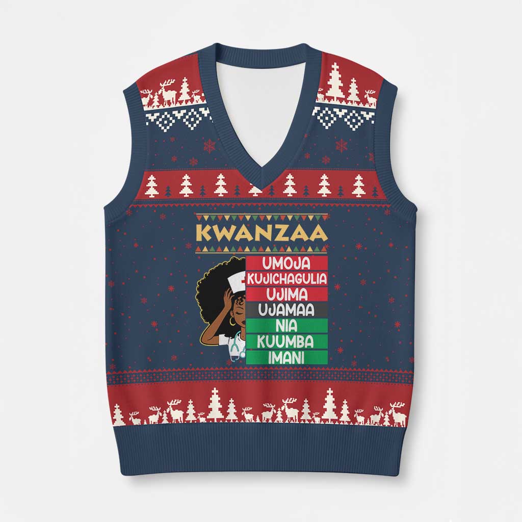 7 Principles Of Kwanzaa V-Neck Knit Sweater Vest Nurse Pride African American Heritage Gift TS12 Navy Red Print Your Wear
