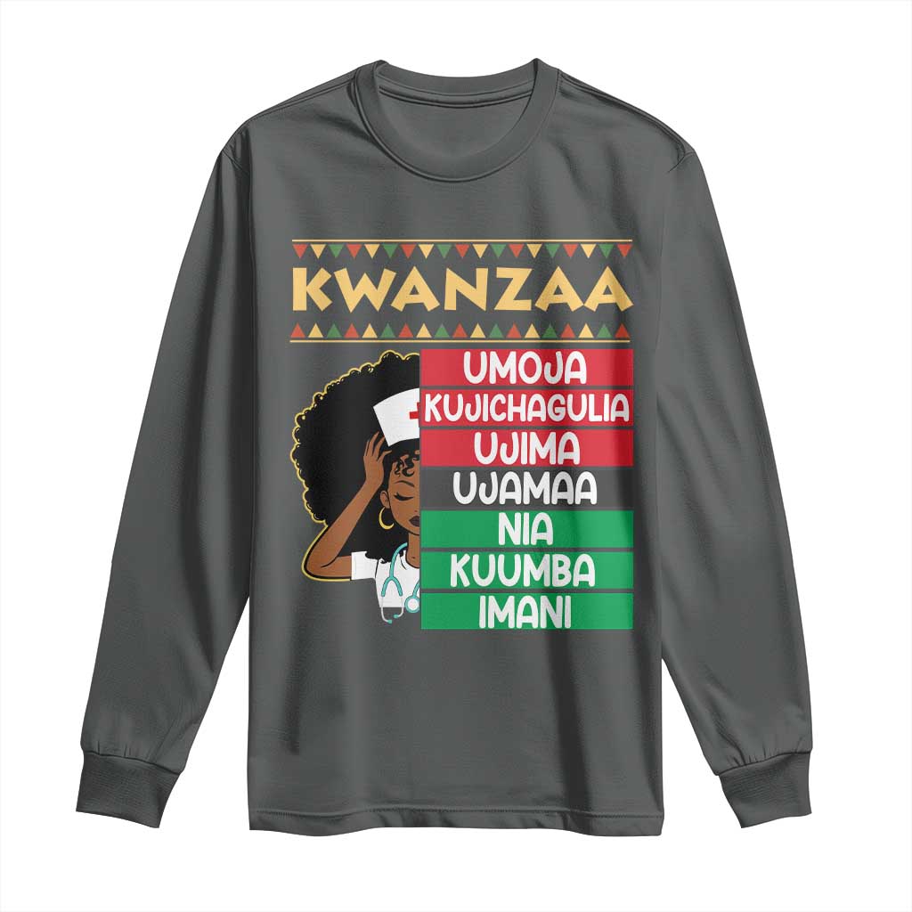 7 Principles Of Kwanzaa Long Sleeve Shirt Nurse Pride African American Heritage Gift TS12 Dark Heather Print Your Wear