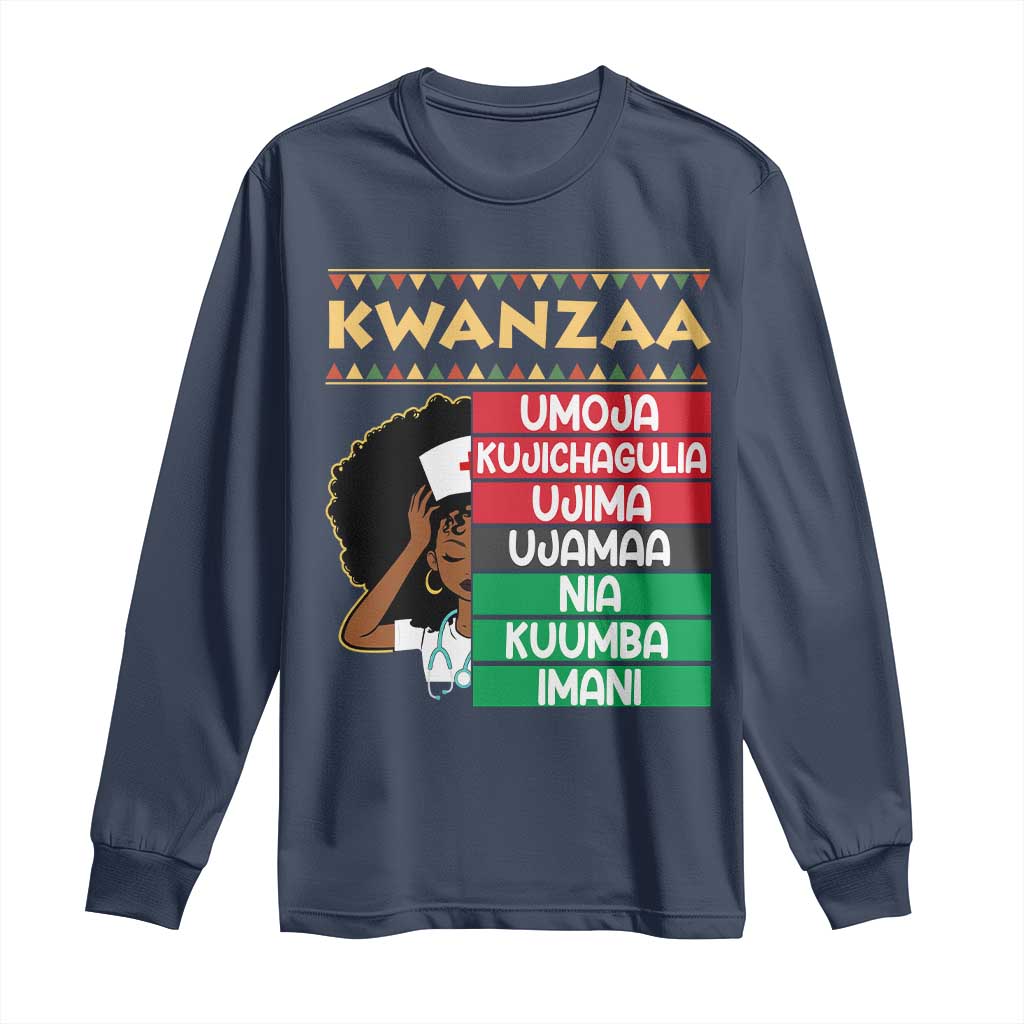 7 Principles Of Kwanzaa Long Sleeve Shirt Nurse Pride African American Heritage Gift TS12 Navy Print Your Wear