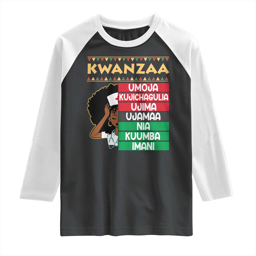 7 Principles Of Kwanzaa Raglan Shirt Nurse Pride African American Heritage Gift TS12 Black White Print Your Wear