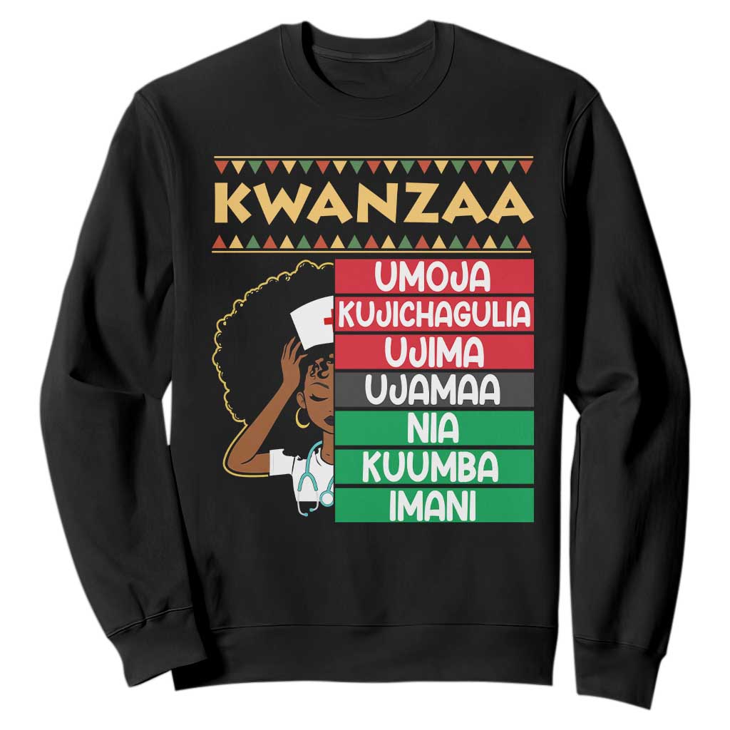 7 Principles Of Kwanzaa Sweatshirt Nurse Pride African American Heritage Gift TS12 Black Print Your Wear