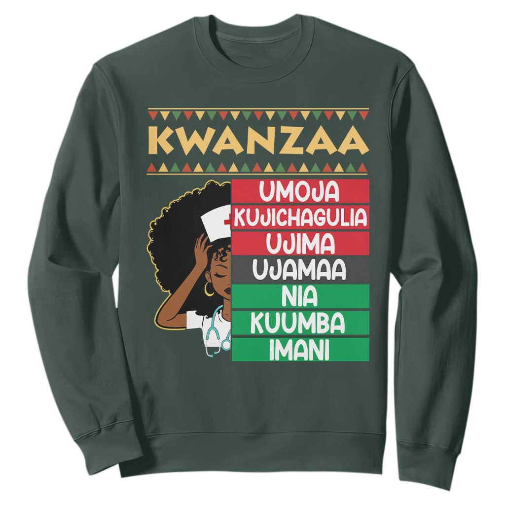 7 Principles Of Kwanzaa Sweatshirt Nurse Pride African American Heritage Gift TS12 Dark Forest Green Print Your Wear