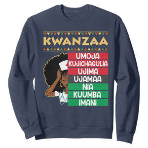 7 Principles Of Kwanzaa Sweatshirt Nurse Pride African American Heritage Gift TS12 Navy Print Your Wear