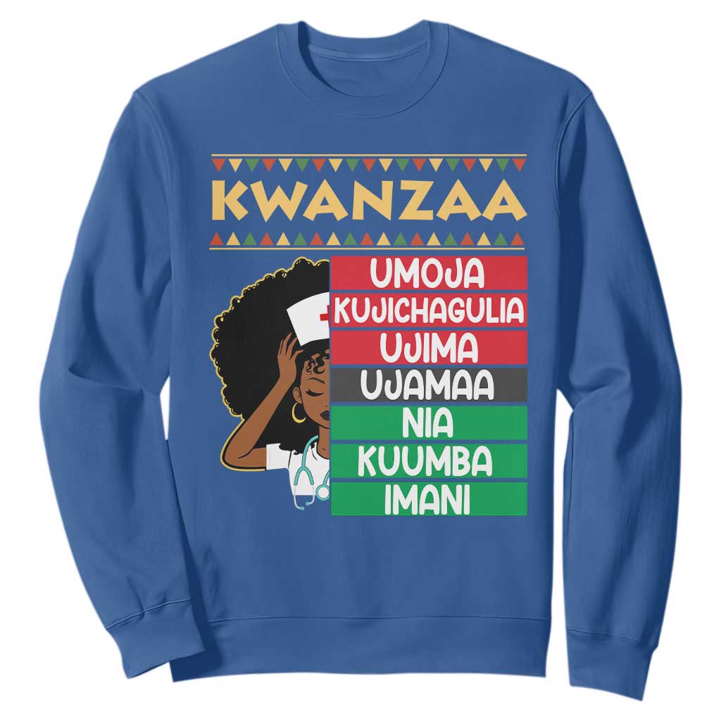 7 Principles Of Kwanzaa Sweatshirt Nurse Pride African American Heritage Gift TS12 Royal Blue Print Your Wear