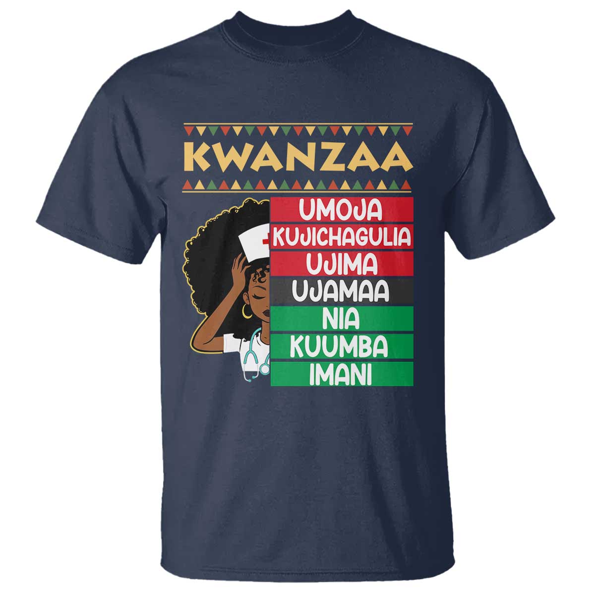 7 Principles Of Kwanzaa T Shirt Nurse Pride African American Heritage Gift TS12 Navy Print Your Wear