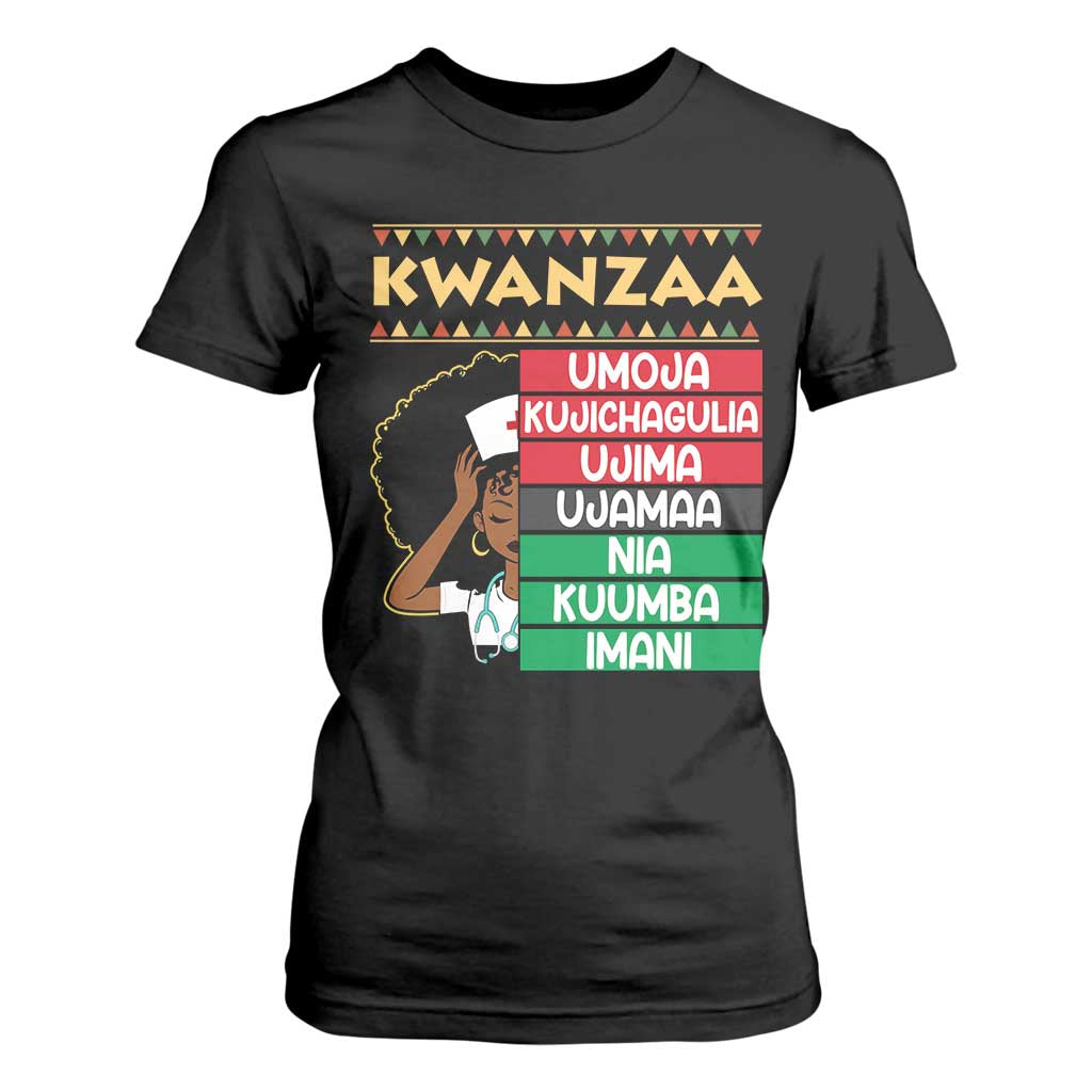 7 Principles Of Kwanzaa T Shirt For Women Nurse Pride African American Heritage Gift TS12 Black Print Your Wear
