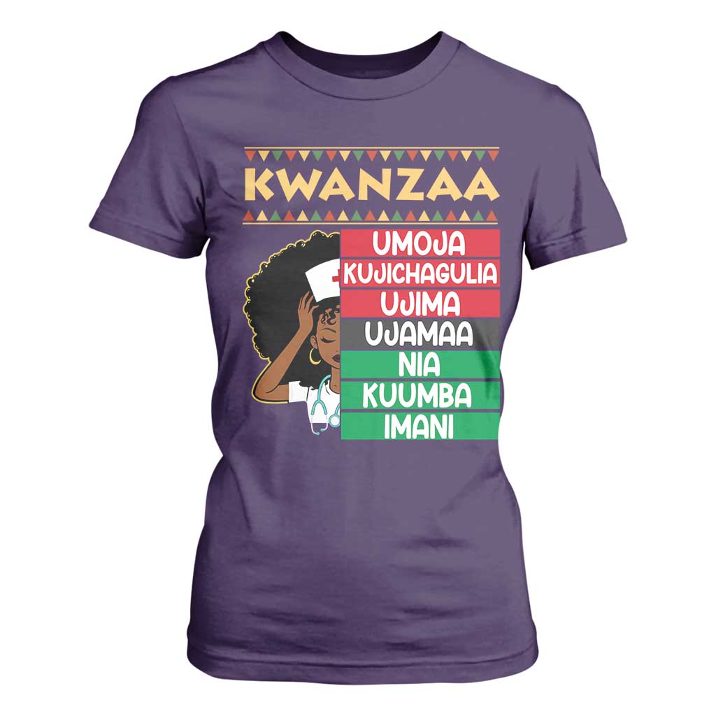 7 Principles Of Kwanzaa T Shirt For Women Nurse Pride African American Heritage Gift TS12 Purple Print Your Wear