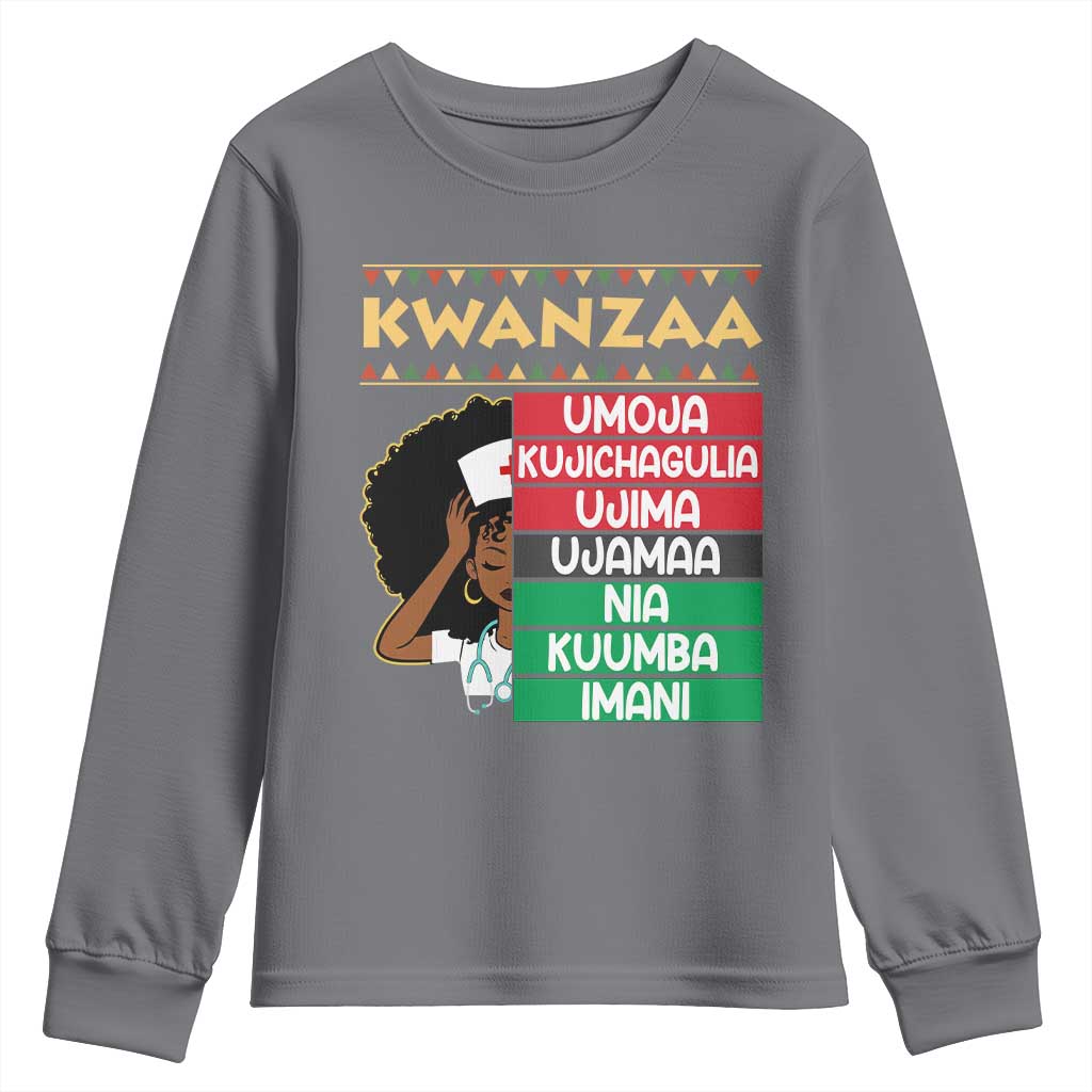 7 Principles Of Kwanzaa Youth Sweatshirt Nurse Pride African American Heritage Gift TS12 Charcoal Print Your Wear