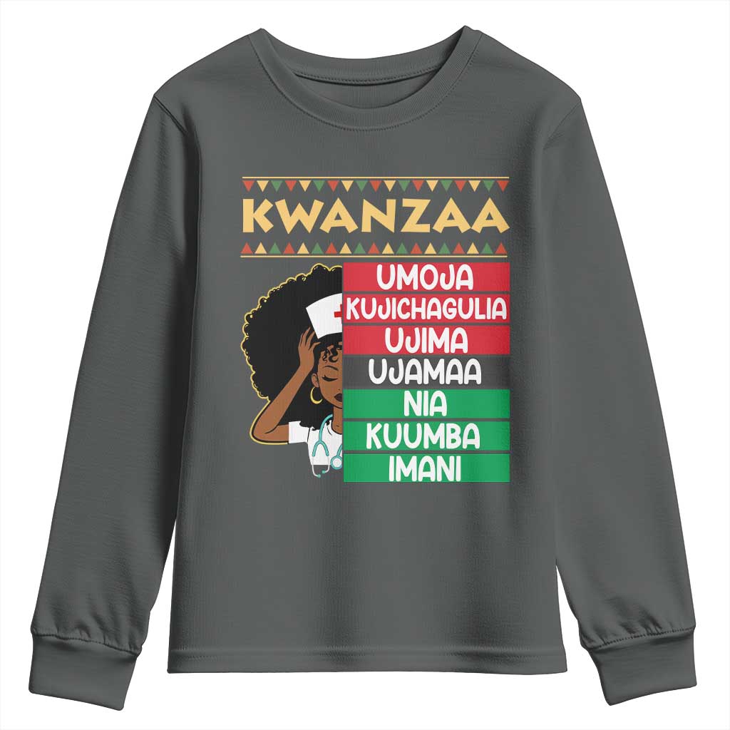 7 Principles Of Kwanzaa Youth Sweatshirt Nurse Pride African American Heritage Gift TS12 Dark Heather Print Your Wear