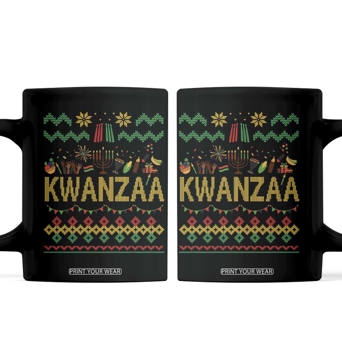 Funny Kwanzaa Celebration Ugly Sweater Coffee Mug African Heritage Holiday Gift TS12 Black Print Your Wear