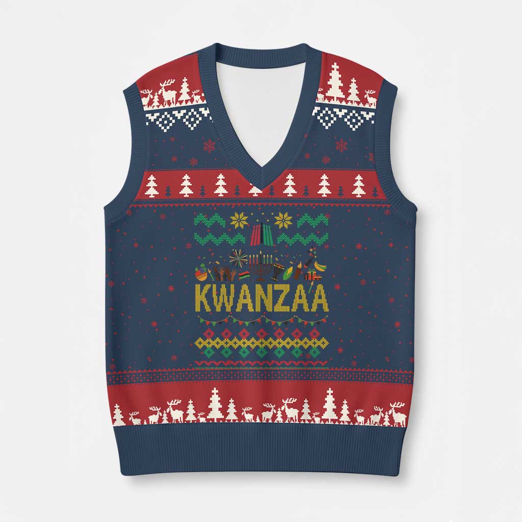 Funny Kwanzaa Celebration Ugly Sweater V-Neck Knit Sweater Vest African Heritage Holiday Gift TS12 Navy Red Print Your Wear