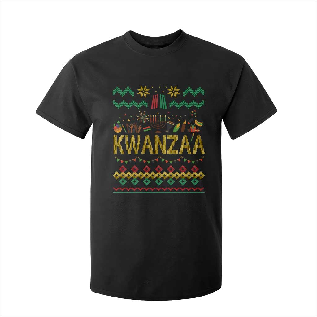 Funny Kwanzaa Celebration Ugly Sweater T Shirt For Kid African Heritage Holiday Gift TS12 Black Print Your Wear