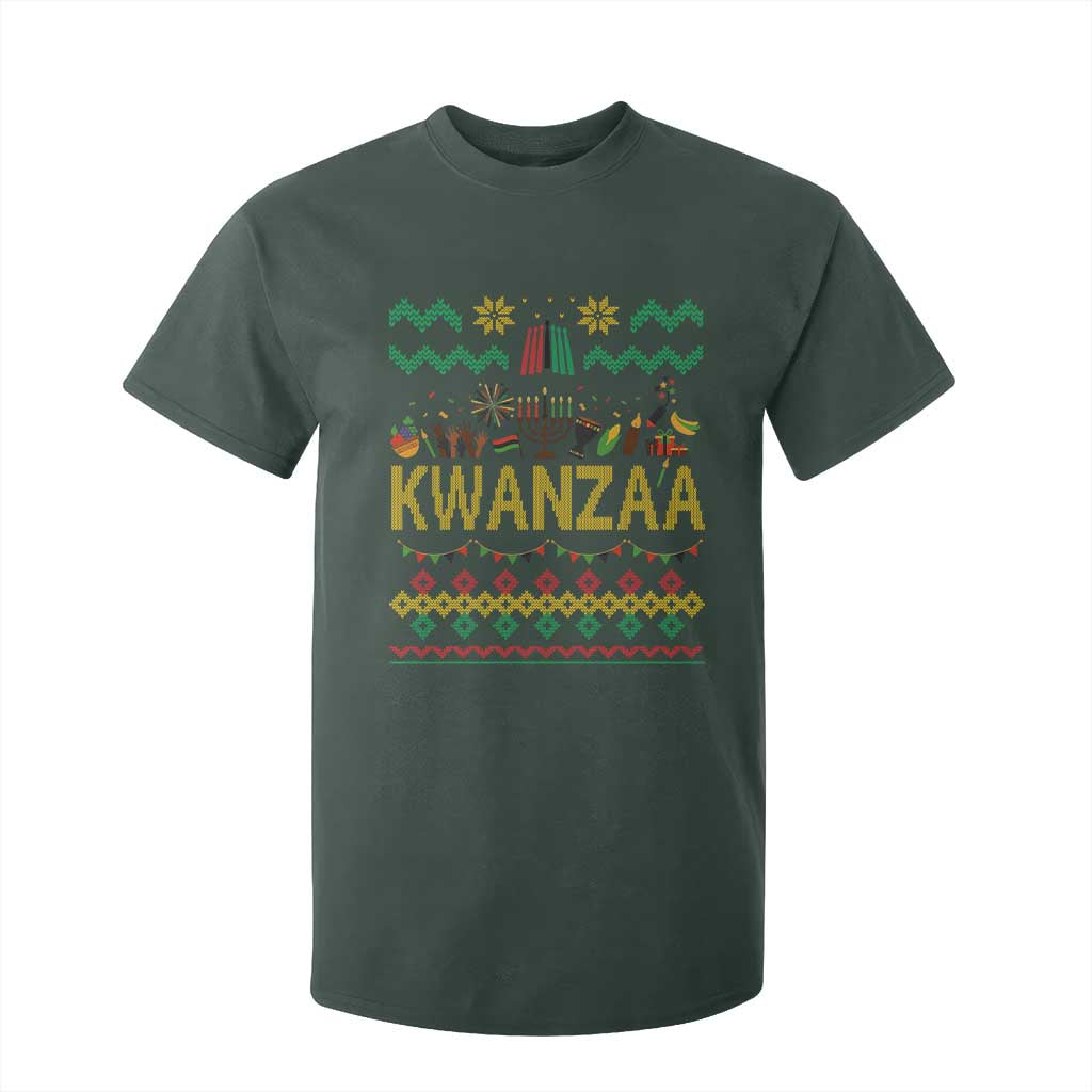 Funny Kwanzaa Celebration Ugly Sweater T Shirt For Kid African Heritage Holiday Gift TS12 Dark Forest Green Print Your Wear
