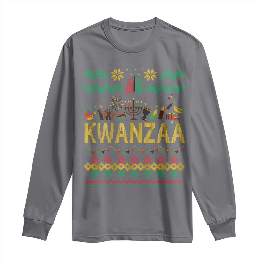 Funny Kwanzaa Celebration Ugly Sweater Long Sleeve Shirt African Heritage Holiday Gift TS12 Charcoal Print Your Wear