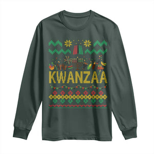 Funny Kwanzaa Celebration Ugly Sweater Long Sleeve Shirt African Heritage Holiday Gift TS12 Dark Forest Green Print Your Wear