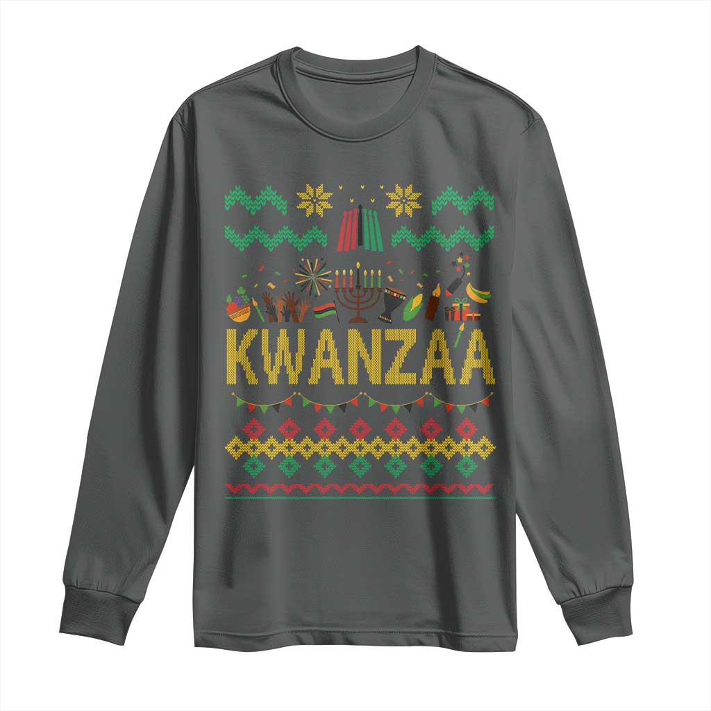 Funny Kwanzaa Celebration Ugly Sweater Long Sleeve Shirt African Heritage Holiday Gift TS12 Dark Heather Print Your Wear