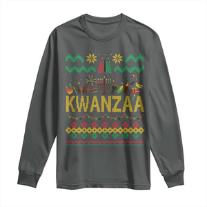 Funny Kwanzaa Celebration Ugly Sweater Long Sleeve Shirt African Heritage Holiday Gift TS12 Dark Heather Print Your Wear