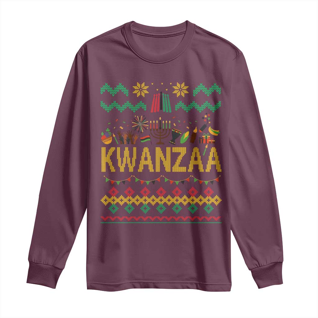 Funny Kwanzaa Celebration Ugly Sweater Long Sleeve Shirt African Heritage Holiday Gift TS12 Maroon Print Your Wear