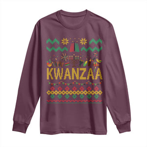Funny Kwanzaa Celebration Ugly Sweater Long Sleeve Shirt African Heritage Holiday Gift TS12 Maroon Print Your Wear