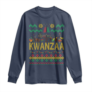Funny Kwanzaa Celebration Ugly Sweater Long Sleeve Shirt African Heritage Holiday Gift TS12 Navy Print Your Wear