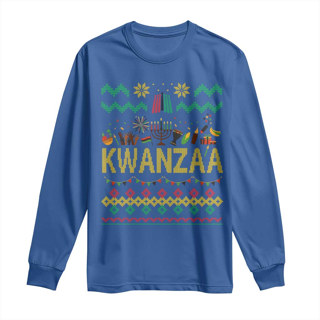 Funny Kwanzaa Celebration Ugly Sweater Long Sleeve Shirt African Heritage Holiday Gift TS12 Royal Blue Print Your Wear