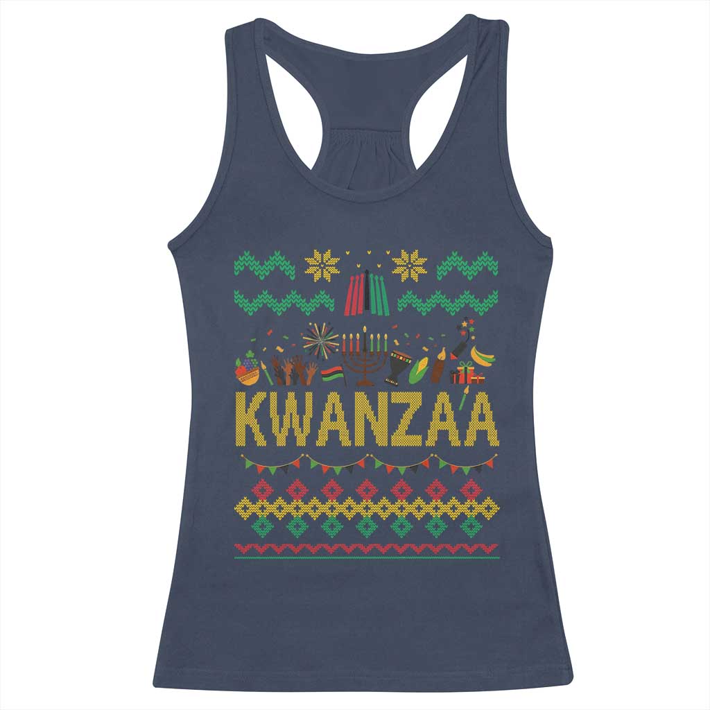Funny Kwanzaa Celebration Ugly Sweater Racerback Tank Top African Heritage Holiday Gift TS12 Navy Print Your Wear