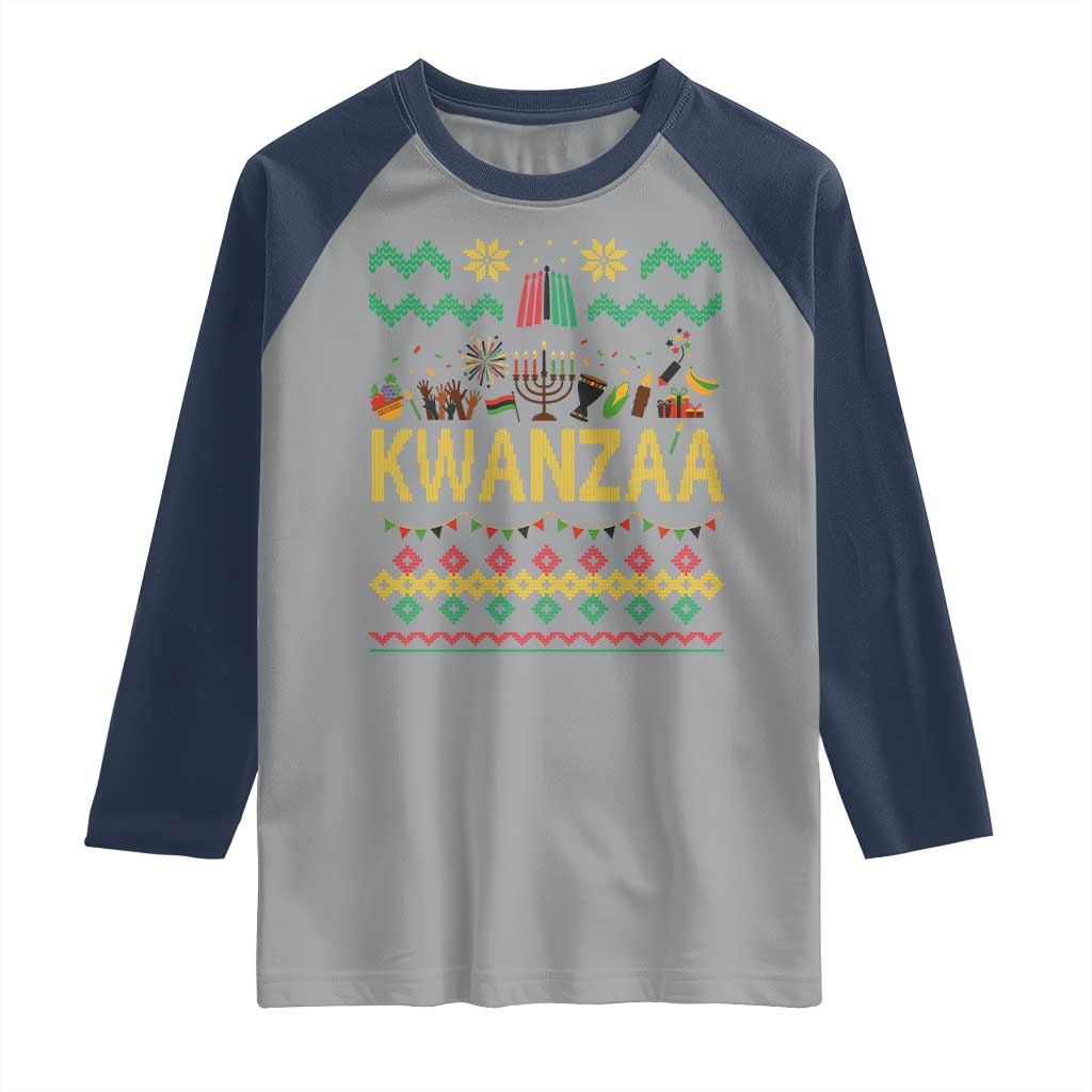 Funny Kwanzaa Celebration Ugly Sweater Raglan Shirt African Heritage Holiday Gift TS12 Sport Gray Navy Print Your Wear