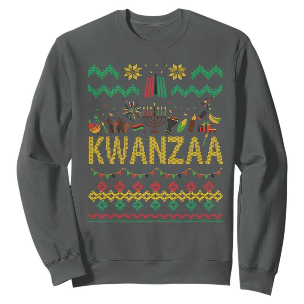 Funny Kwanzaa Celebration Ugly Sweater Sweatshirt African Heritage Holiday Gift TS12 Dark Heather Print Your Wear