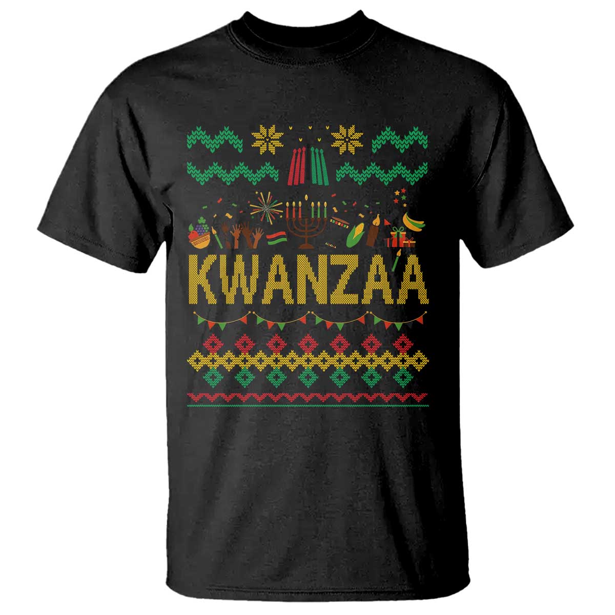Funny Kwanzaa Celebration Ugly Sweater T Shirt African Heritage Holiday Gift TS12 Black Print Your Wear