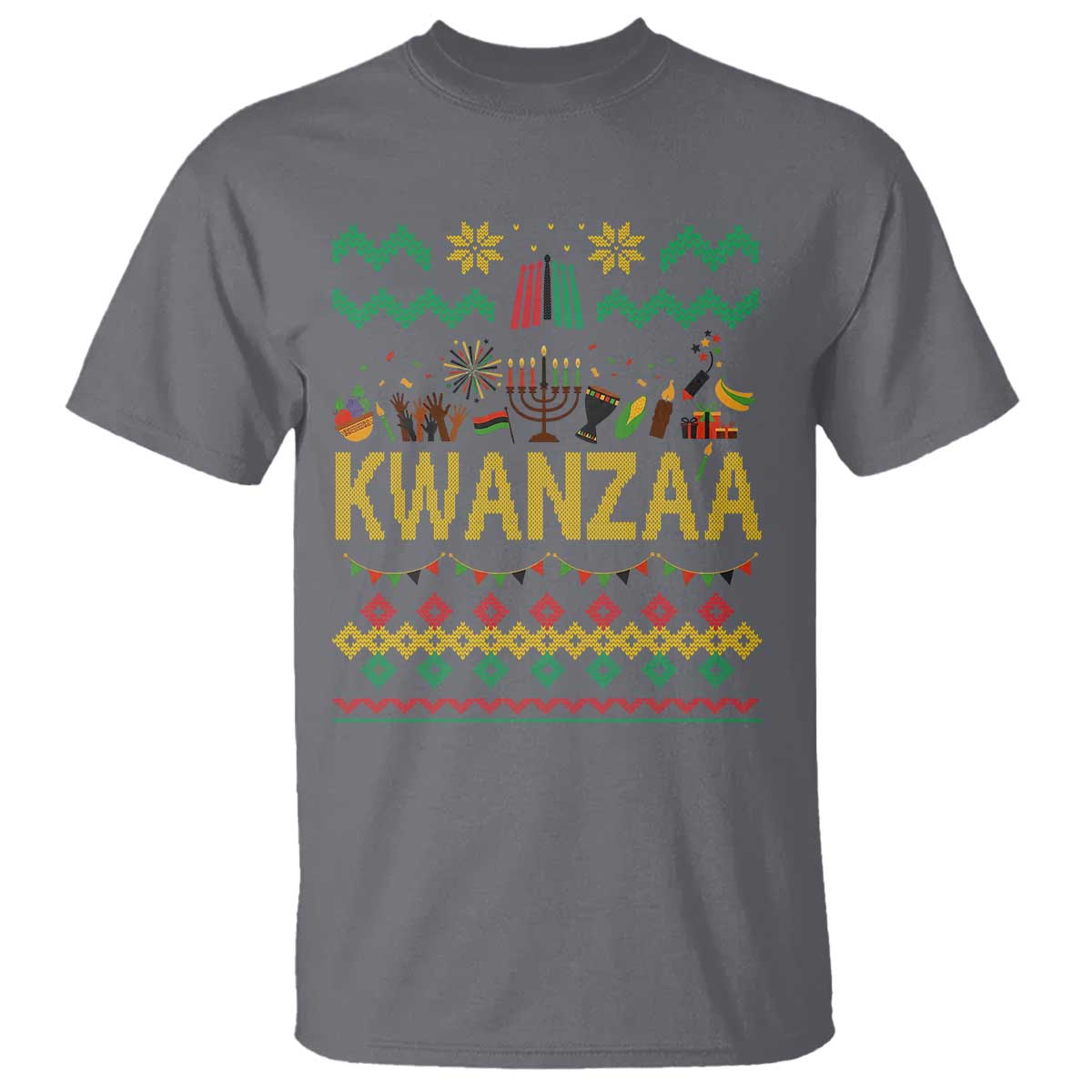 Funny Kwanzaa Celebration Ugly Sweater T Shirt African Heritage Holiday Gift TS12 Charcoal Print Your Wear