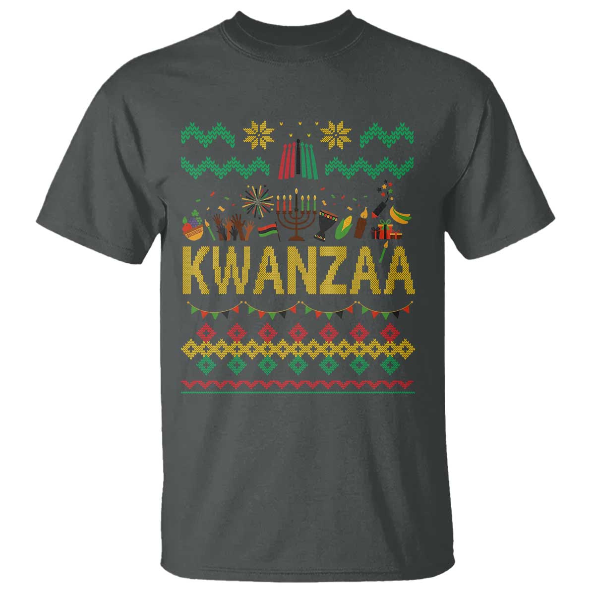 Funny Kwanzaa Celebration Ugly Sweater T Shirt African Heritage Holiday Gift TS12 Dark Heather Print Your Wear