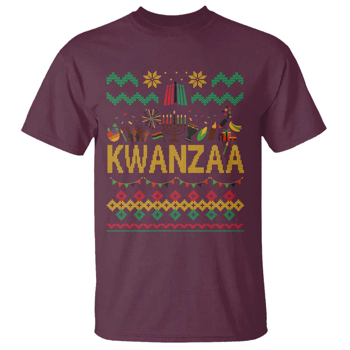 Funny Kwanzaa Celebration Ugly Sweater T Shirt African Heritage Holiday Gift TS12 Maroon Print Your Wear