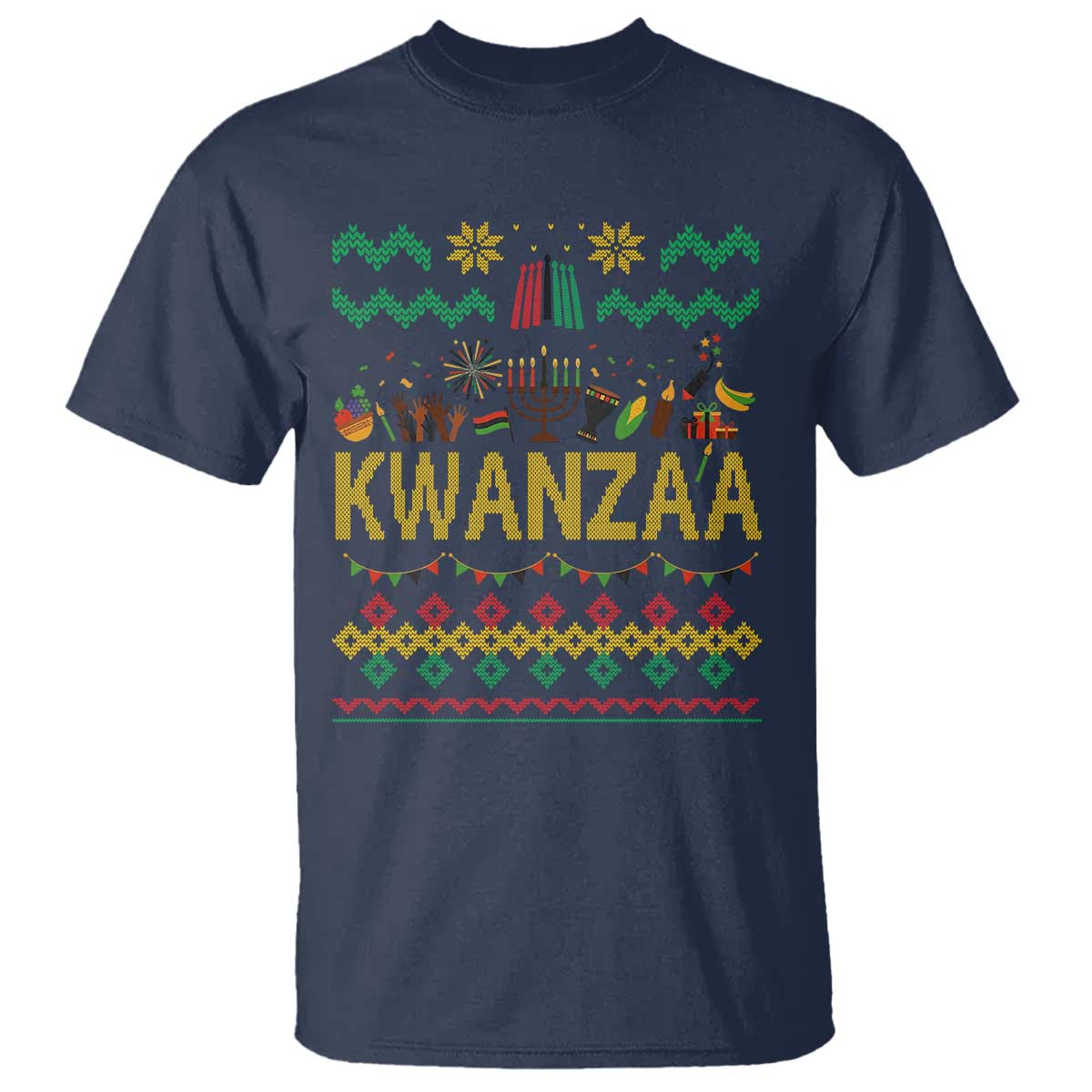 Funny Kwanzaa Celebration Ugly Sweater T Shirt African Heritage Holiday Gift TS12 Navy Print Your Wear