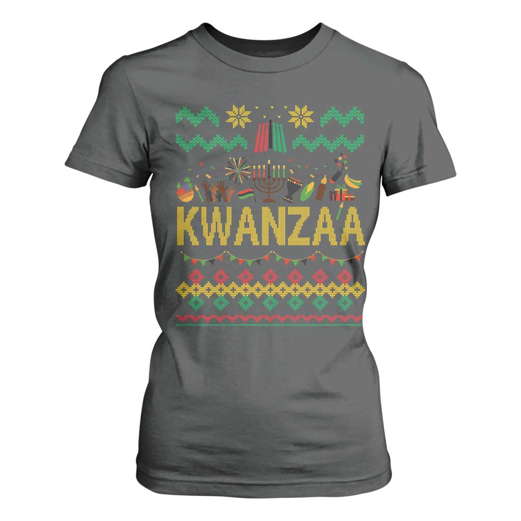 Funny Kwanzaa Celebration Ugly Sweater T Shirt For Women African Heritage Holiday Gift TS12 Dark Heather Print Your Wear