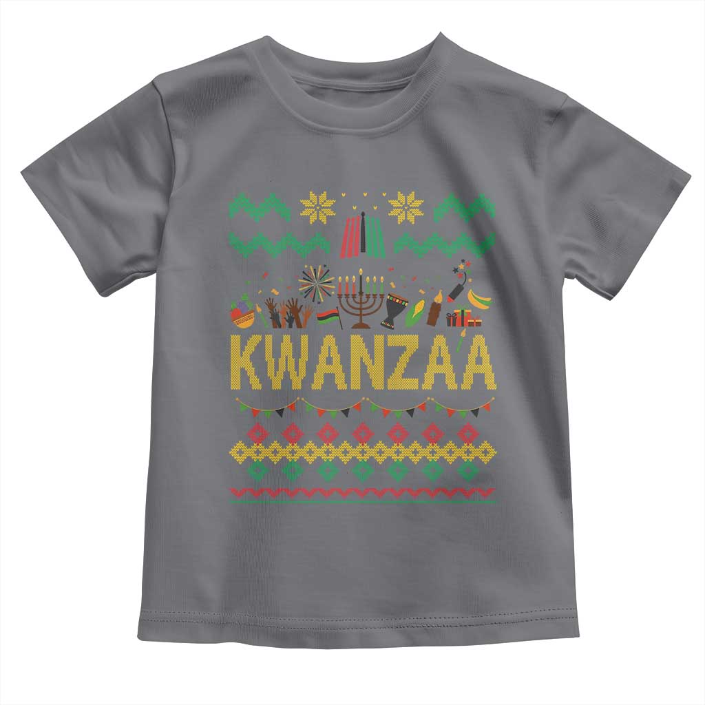 Funny Kwanzaa Celebration Ugly Sweater Toddler T Shirt African Heritage Holiday Gift TS12 Charcoal Print Your Wear