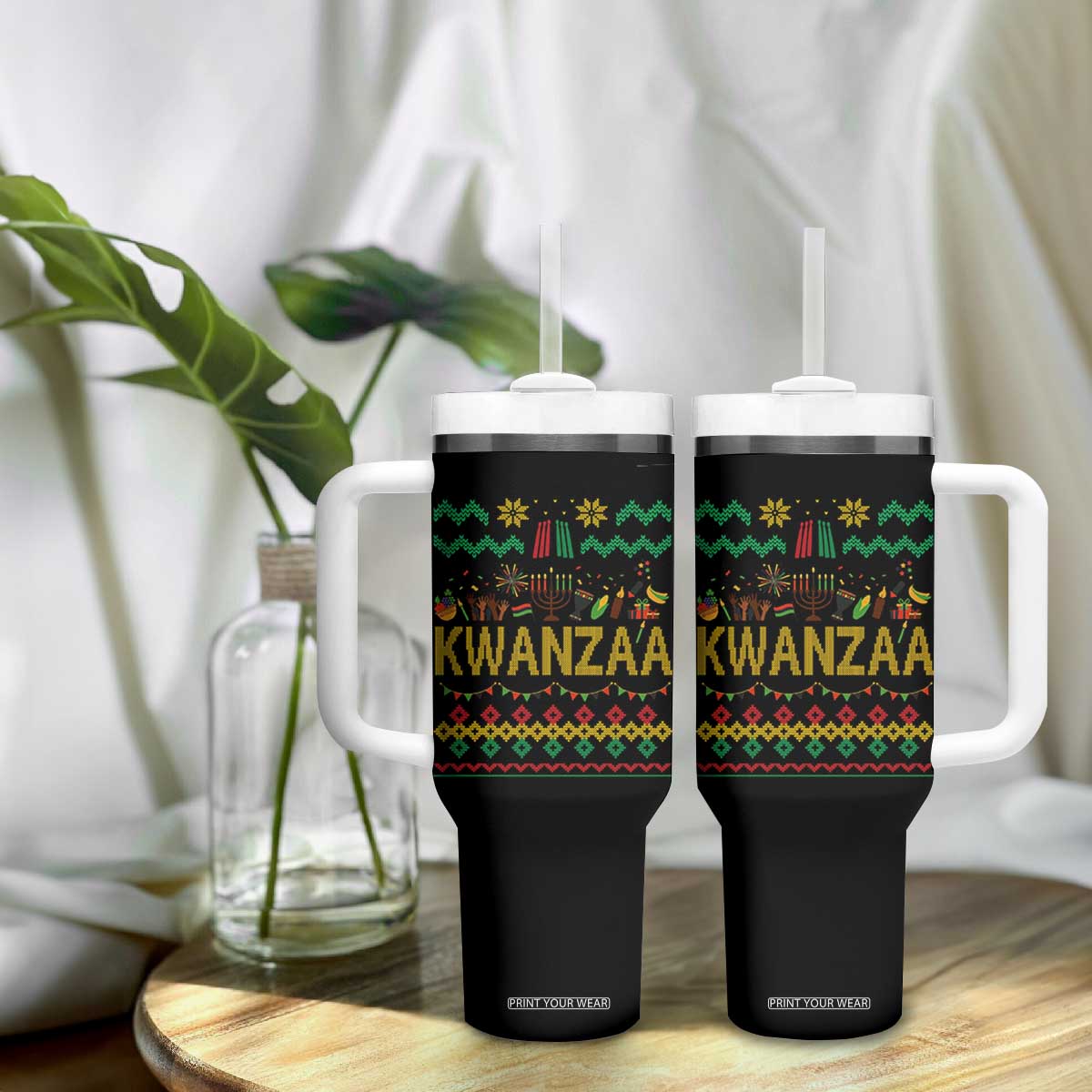 Funny Kwanzaa Celebration Ugly Sweater Tumbler With Handle African Heritage Holiday Gift TS12 Print Your Wear