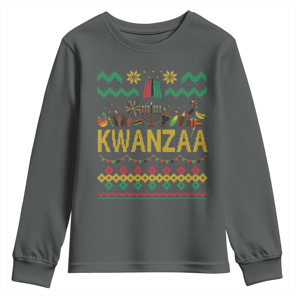 Funny Kwanzaa Celebration Ugly Sweater Youth Sweatshirt African Heritage Holiday Gift TS12 Dark Heather Print Your Wear